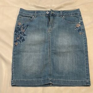 Style & Co. Denim Pencil Skirt with Embroidered Accents
